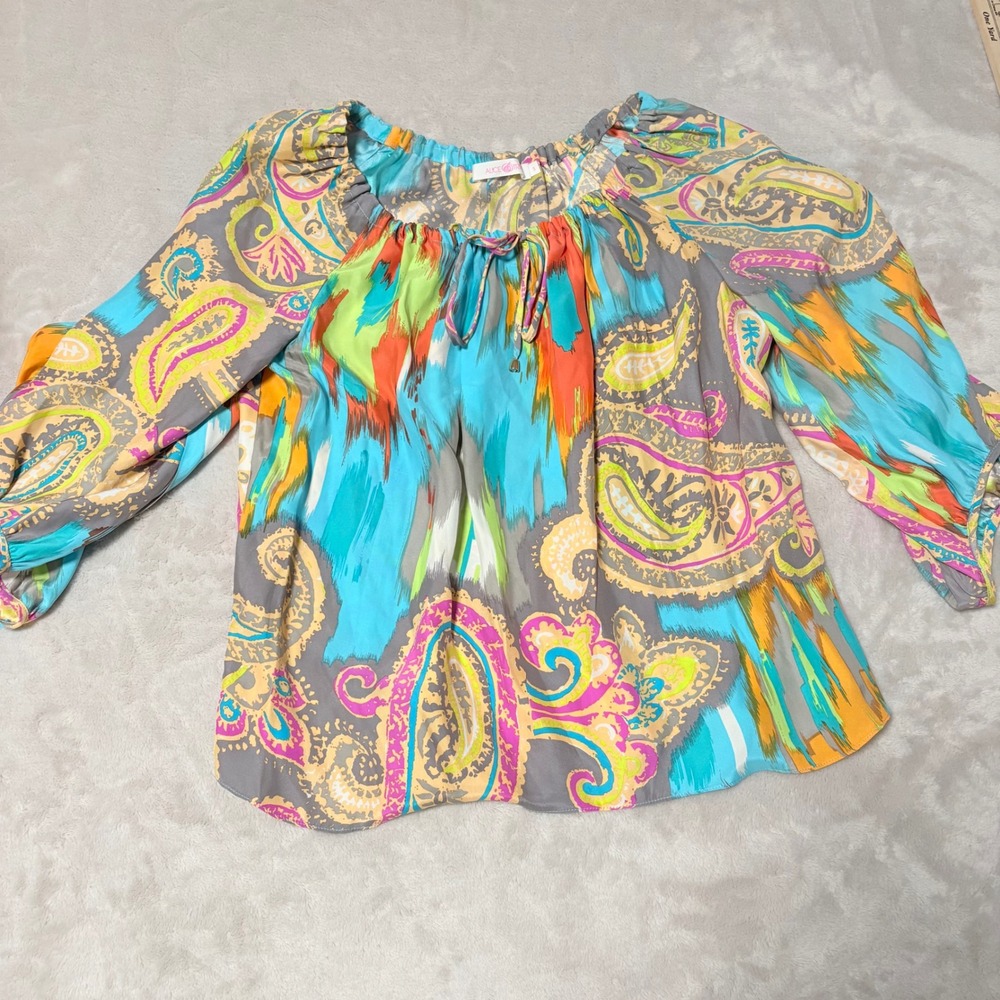 Alice + Trixie Boho Paisley Silk Blouse Women Multicolor size S Ikat Peasant Top